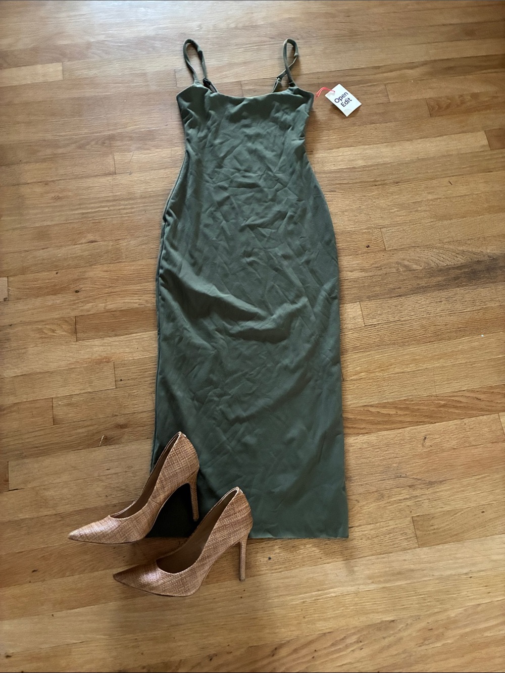 NWT Open Edit Olive  Midi Dress with Adjustable Straps